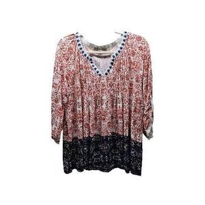 VINTAGE AMERICA Womens Red Blue Paisley Floral Peasant Flowy Longsleeve...